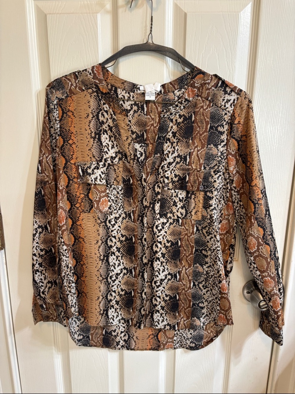 Bar III Brown Snake-Print V-Neck Blouse